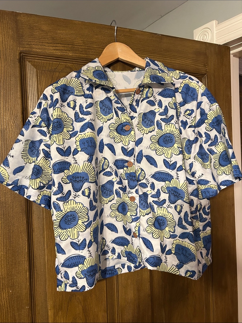 Kids Floral Button-Front Shirt - Blue & Yellow